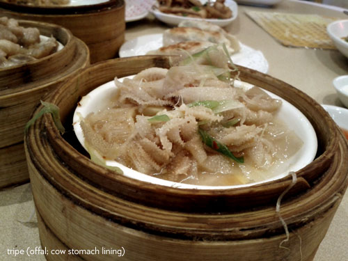 steamed tripe in a porcelain dish