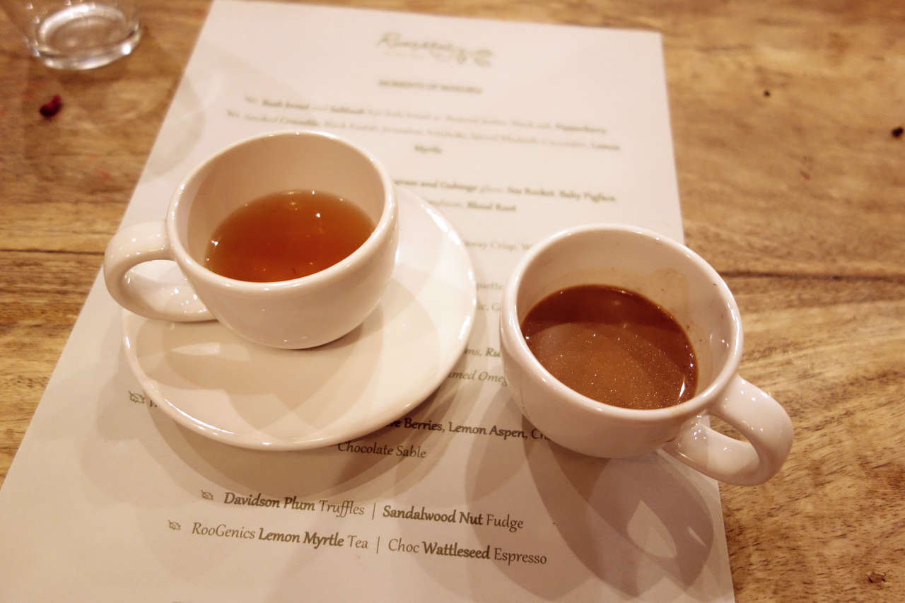 Taster servings of tea and espresso