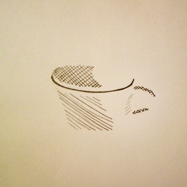 58: Abstract lines and curves suggesting a teacup, black ink on paper