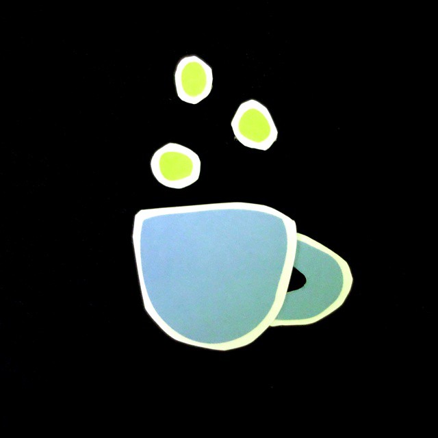 81: Blue and green paper cut-outs forming the shape of a teacup with bubbles coming out the top