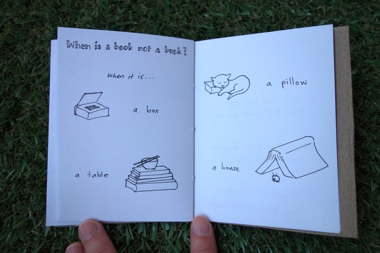 sketches of books being used for non-bookish things