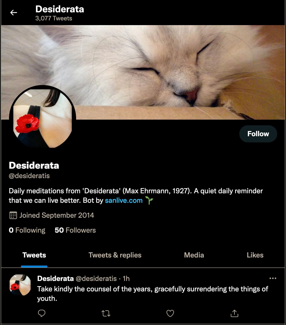 Twitter profile masthead of Desideratis bot