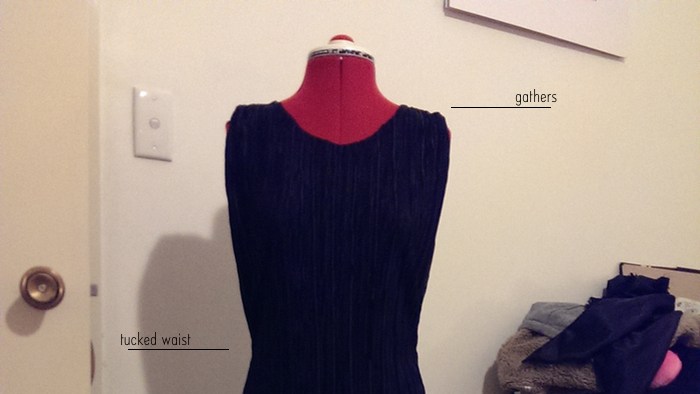 top part of dress, showing gathers and tucked waist