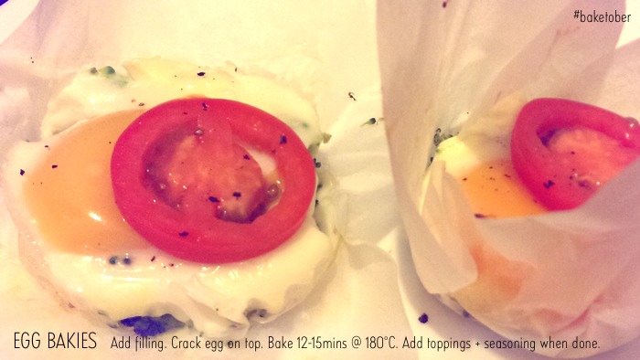 baked egg with broccoli and white cheese, topped with tomato slice